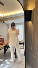 %100 PAMUK DÜĞME DETAYLI ÜST VE PANTOLON