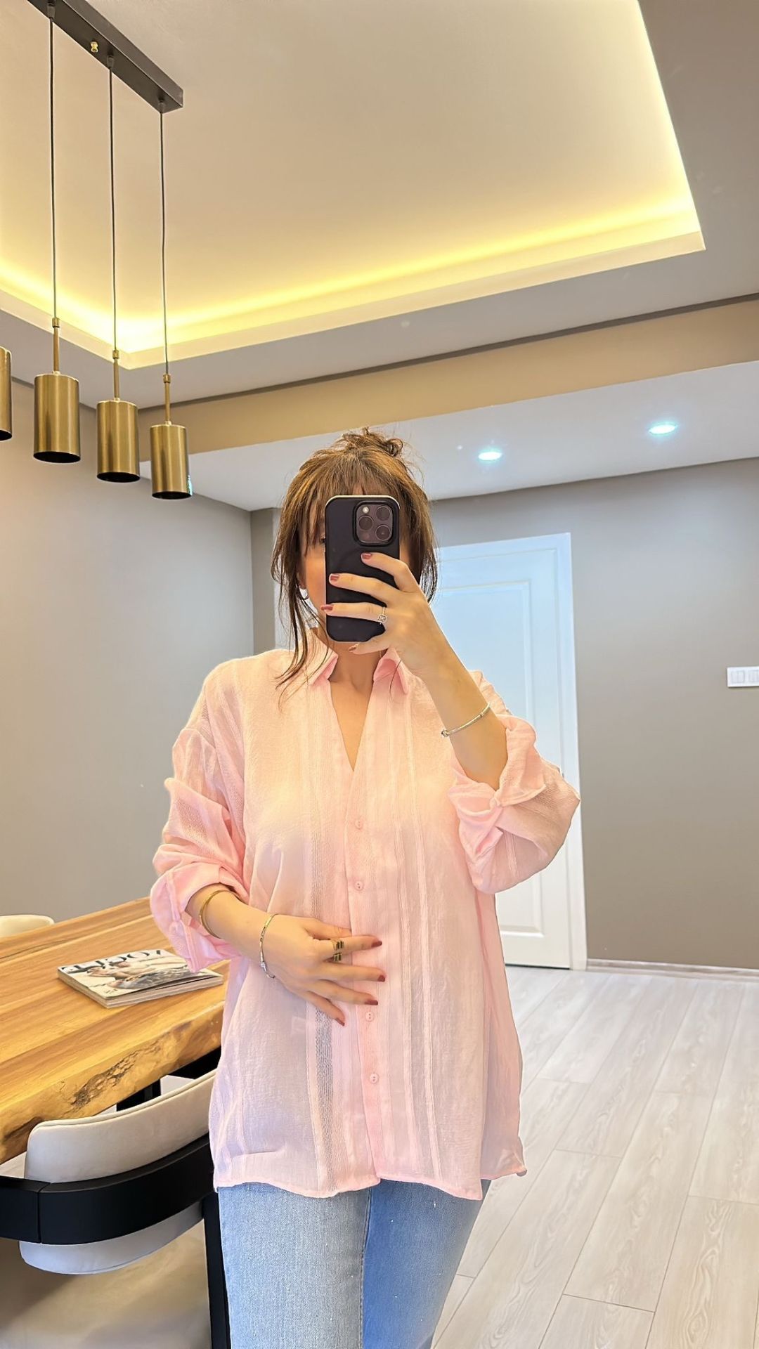UÇUK PEMBE TRANSPARAN PAMUKLU GÖMLEK